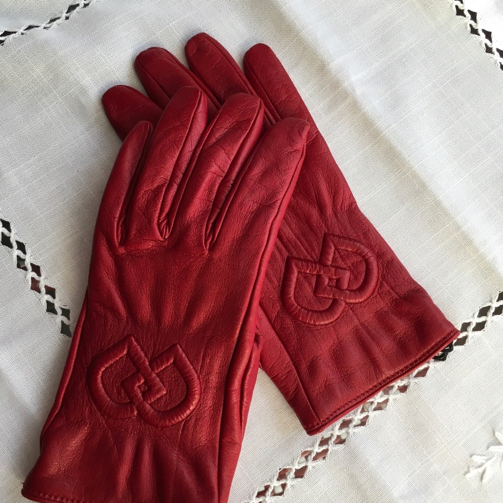 DSquared2 Red Leather Gloves, Size 8